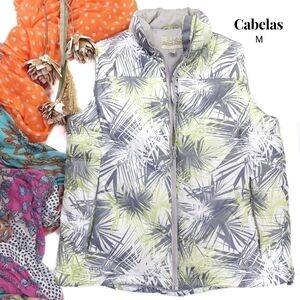 Cabelas Lime White Grey Goose Down Puffer Vest Sz M